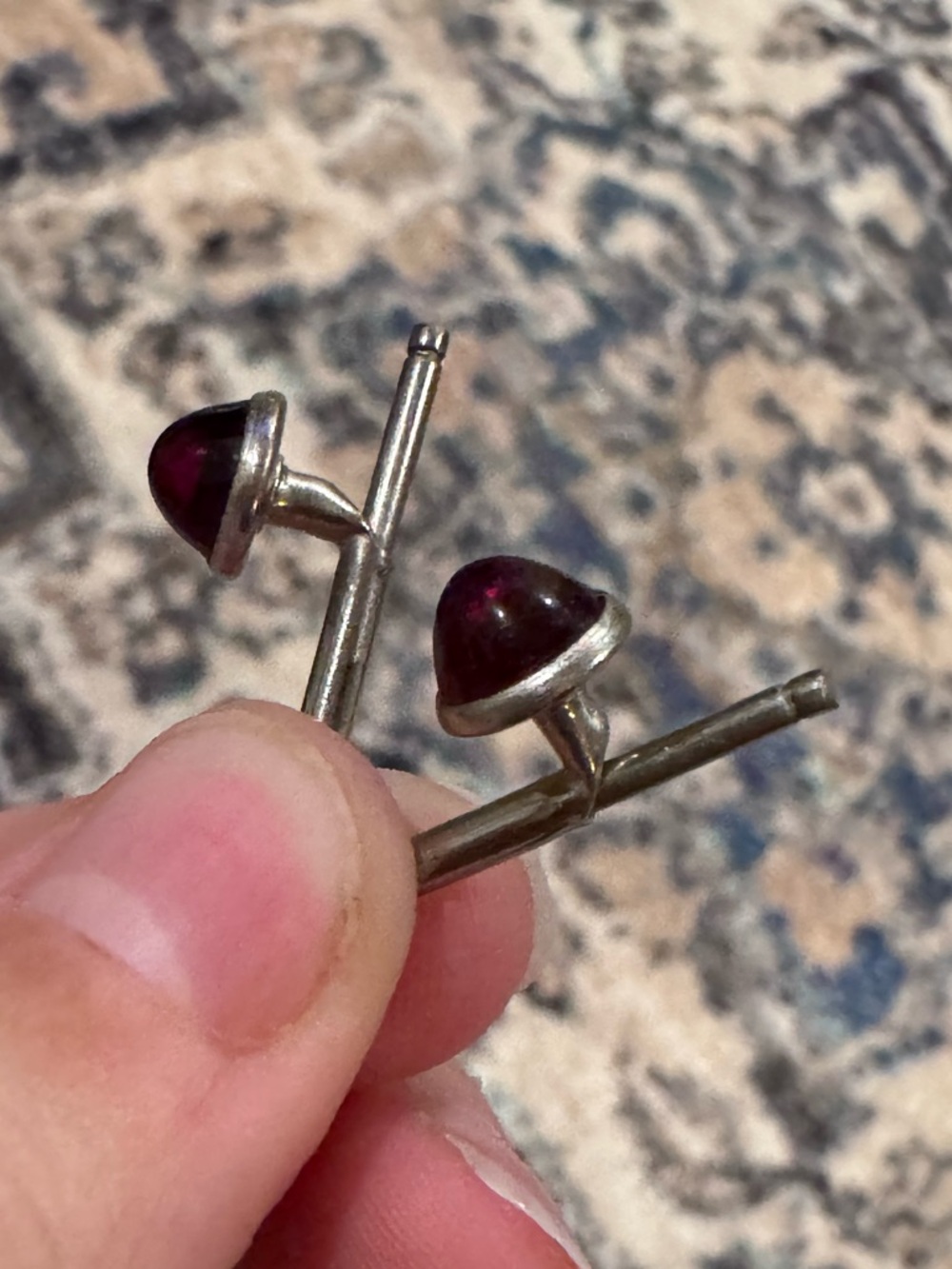 Othr Silver Cuff Links with Deep Red Cabochon
